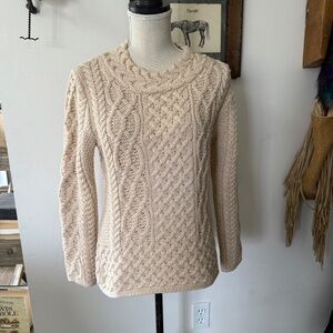 IRELAND'S EYE 100% Virgin Wool Cable Knit Fisherman Sweater S